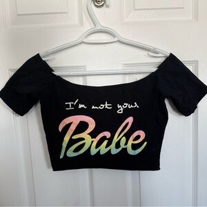Trendy Black Crop Top with Pastel Print
